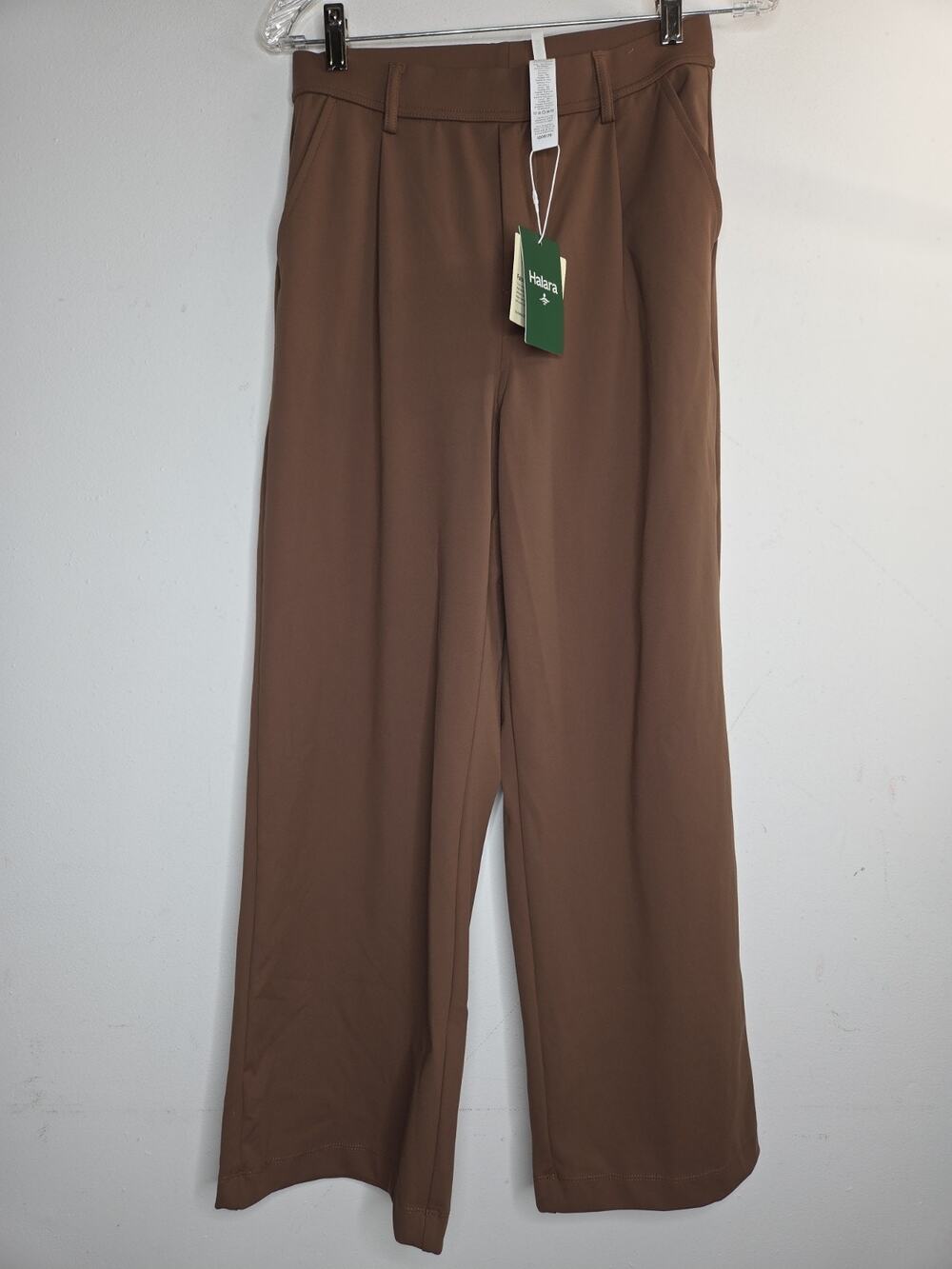 NWT Halara Dress Pants Womens S Petite Brown Wide Leg High Waist Pleated Work
